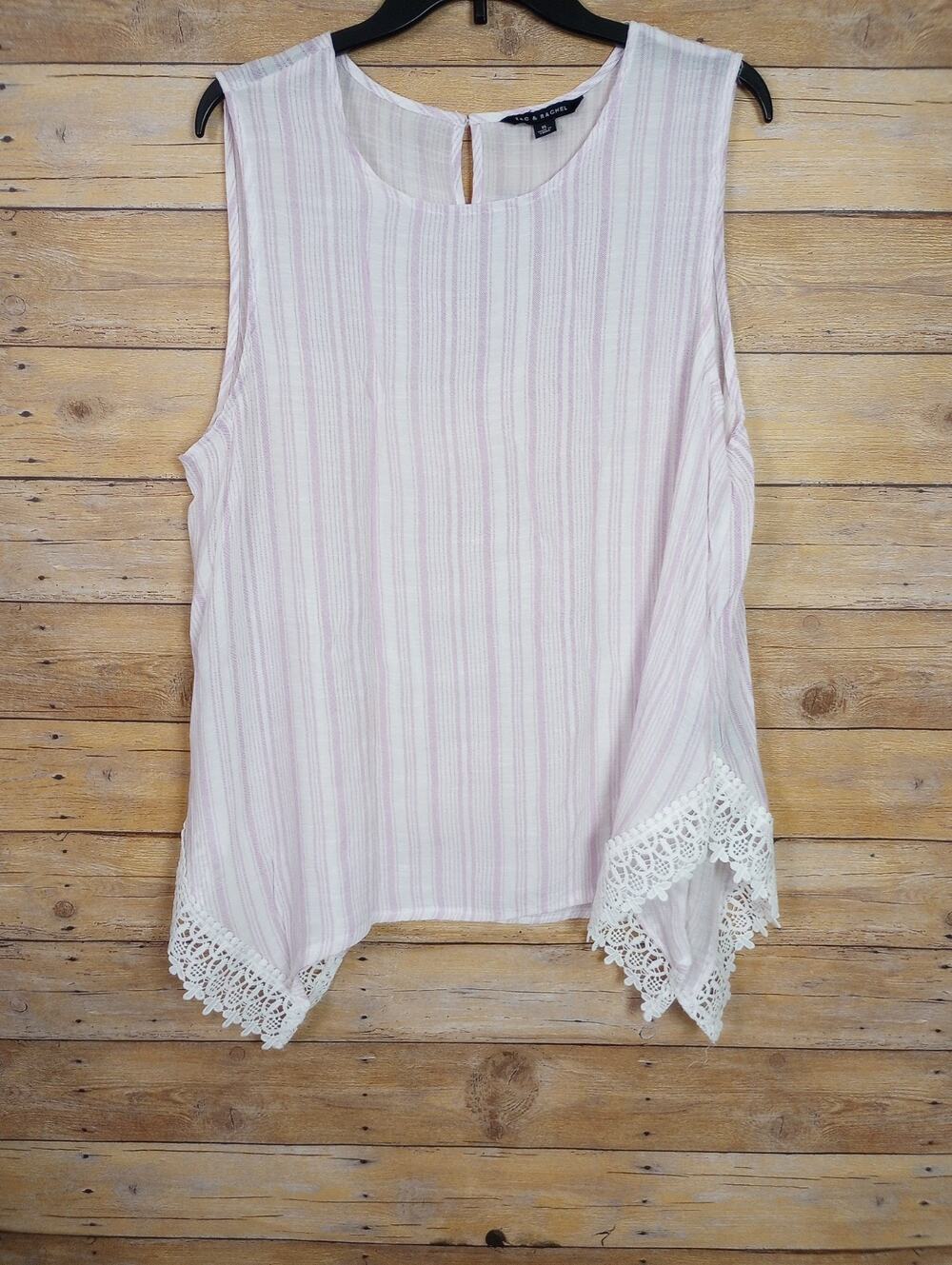 Zac & Rachel Women Sleeveless Tank Top XL Lavender Purple White Stripes Lace